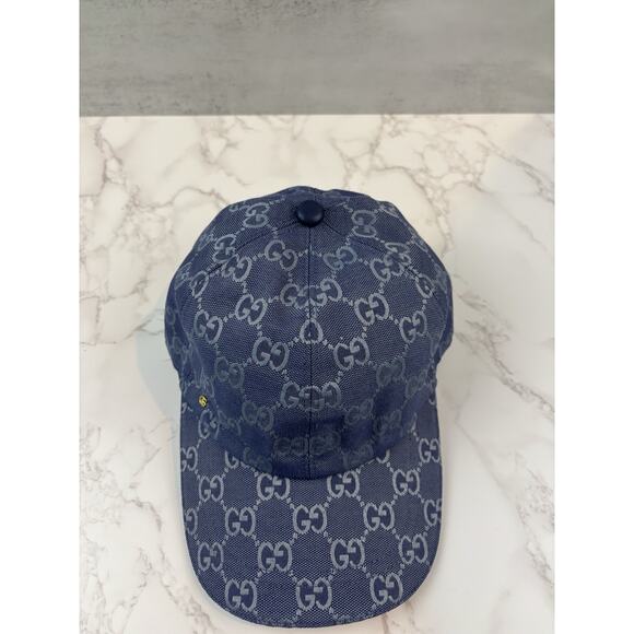 Gucci GG Monogram Baseball Cap Blue Denim Canvas 58cm Medium Italy Unisex Logo - Picture 2 of 4
